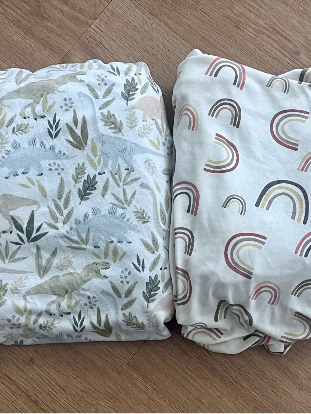 Bundle of TWO Copper Pearl Premium Crib sheets - Neutral Rainbow & Rex